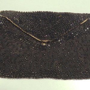 Vintage Black Beaded Evening Purse Clutch w hand strap